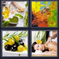 4 fotos 1 palabra aceitunas masaje