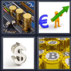 4 fotos 1 palabra monedas euro flecha