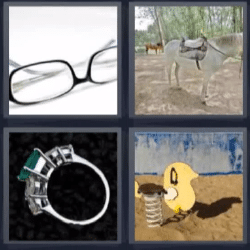4 fotos 1 palabra lentes caballo anillo