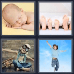 4 fotos 1 palabra niño saltando