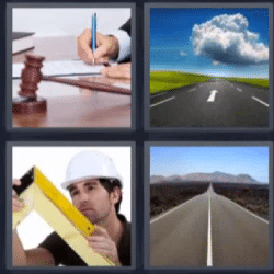 4 fotos 1 palabra juez, carreteras, obrero
