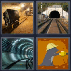 4 fotos 1 palabra mina, topo, túnel
