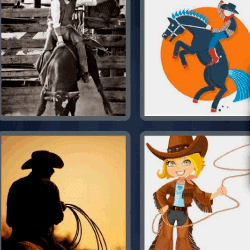 4 fotos 1 palabra vaquero montando caballo