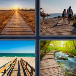 4 fotos 1 palabra camino de madera en la playa